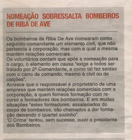 escandalo nos bombeiros de riba de ave